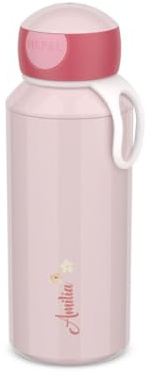 Mepal Trinkflasche Campus Kinder personalisiert, Wasserflasche mit Name bedruckt, Auslaufsichere Sportflasche Kita Kindergarten Schule, Blumen Pink