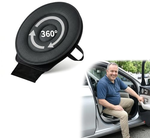 Drehbarer Autositzkissen 360 Grad - Ergonomische Ausstiegshilfe für PKW & Zuhause-Rutschfeste Drehscheibe aus hochwertigem Tech-Gewebe,Vielseitiges Sitzkissen für Auto, Büro,Esszimmer (Schwarz)
