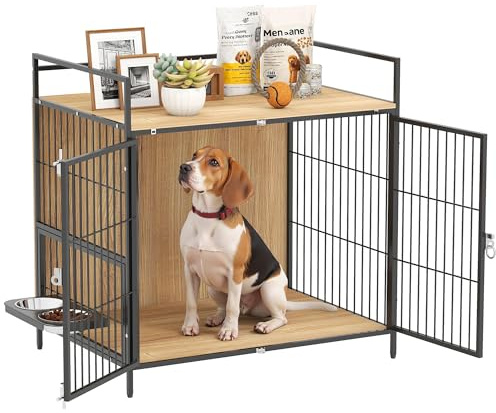 PawHut Jaula para Perros Mesa Auxiliar con Puertas 2 Tazones 80x56x76,5 cm