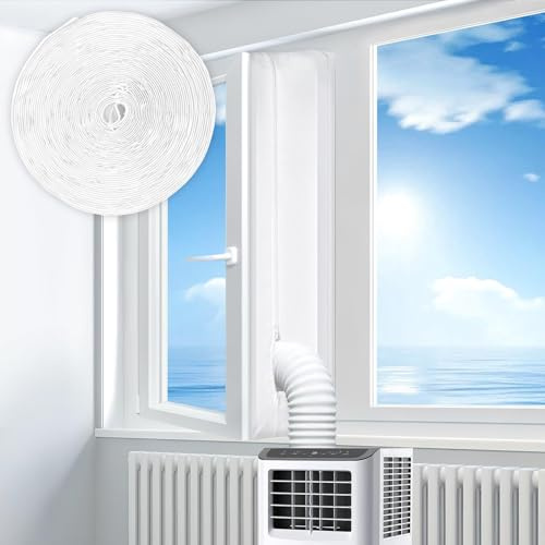 SyiXute 400cm Air Conditioner Window Seal,Air Exchange Guards With Zip and Hook Tape,Universal Window Seal Kit for Portable ACs and Tumble Dryers