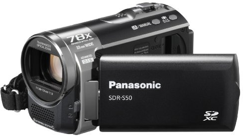 Panasonic SDR-S50 Camcorder SD Card, X78 Enhanced Optical Zoom, Wide Angle Lens, iA + Af Tracking and Optical Image Stabilisation - Black