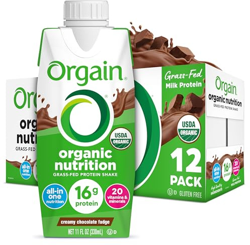 Orgain Organic Nutritional Protein Shake, Creamy Chocolate Fudge - 16g Grass Fed Whey Protein, Meal Replacement, 20 Vitamins & Minerals, Fruits & Vegetables, Gluten Free, Non-GMO, 11 Fl Oz (12 Pack)