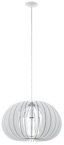 Eglo Trä pendellampa Cossano, 1 glödlampa e pendellampa, hängande lampa av trä och stål, färg: Vit, fattning: E27, Ø: 45 cm