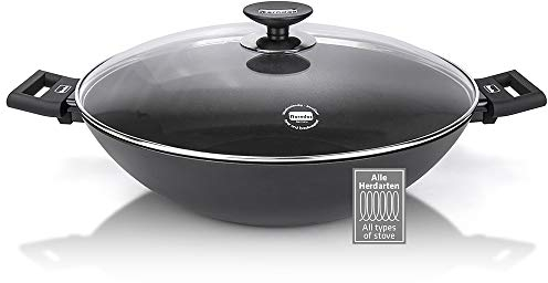 Berndes Alu Induction 36 cm – Wok-Pfanne für alle Herdarten & Induktion, antihaft-beschichtet, inkl. Glasdeckel, No-Stick Kochgeschirr, Aluminium, 6.4 liters, Schwarz