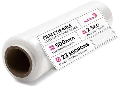 Netuno 1 x transparent stretchfolie 23 my 500 mm 2,5 kg folie polyetenfolie gjutfilm transparent plastfolie inpackningsfolie flyttfolie förpackningsfolie handfolie transparent