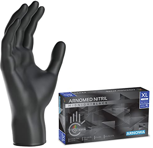100x ARNOMED® Guanti nitrile XL Nero, Guanti monouso senza polvere e lattice, Guanti plastica usa e getta dermanytril, Per cucina, pulizia casa, alimenti e tattoo XS, S, M, L, XL