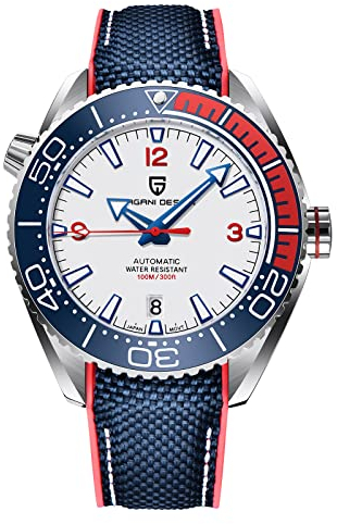 Pagani Design Herren-Automatikuhr, wasserdicht 100 m, mechanisch, Keramik-Lünette, Saphirglas, Automatik-Taucheruhr (weiß)