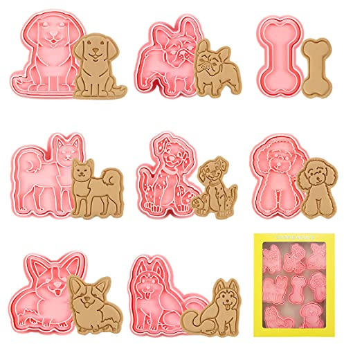 Emporte Pièce Chien, Emporte Piece Patisserie Chien, 3D Moule Biscuit Plastique, 8PCS Cookie Cutter Enfant, Gâteau Biscuit Fondant Décoration