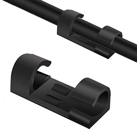 Olakin Clip per Cavi [20 Pezzi], Clip Fermacavi da Parete con Nastri Adesivi, Ganci di Fermacavi Autoadesivi Cavo per Mouse, Pc, Ufficio e ​Casa(Nero)