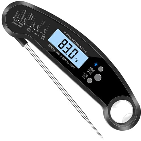 Termometro da cucina, 3s lettura istantanea IPX6 termometro digitale impermeabile per carne con display LCD retroilluminato, sonda pieghevole per carne, barbecue, vino