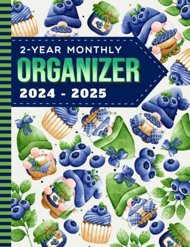2-Year Monthly Organizer 2024-2025: 8.5x11 Large Dated Monthly Schedule With 100 Blank College-Ruled Paper Combo / 24-Month Life Organizing Gift / ... Gnome Art Pattern - Blue Green Decor Cover