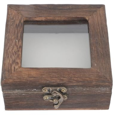 Alipis Caja De Visualización De Especímenes De Insectos Con Tapa Transparente Caja De Joyería Retro De Madera Para Mariposas Joyas Y Pequeños Artículos 3.93 X 3.93 X 1.77 in Decoración De Escritorio