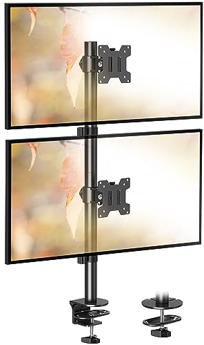 ELIVED Vertical Monitor Halterung 2 Monitore, 80cm Stange für 13-32 Zoll Monitore bis zu 8kg, Dualer Monitorständer Stack Bildschirmhalterung, Höhenverstellbar, Schwenkbar, Neigbar, EV4012