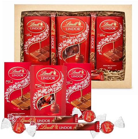Lindt Milk Chocolate Hamper for Birthday Gifts - Assortment of 200g Smooth Truffles, 2 x 100g Chocolate Bars & 2 x 38g Treat Bars. Great Chocolate Gift for Mothers Day, Fathers Day, Christmas