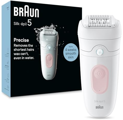Braun Silk-épil 5, Epilierer für einfache Haarentfernung, nass & trocken, langanhaltend glatte Haut, 5-000, Weiß/Flamingo