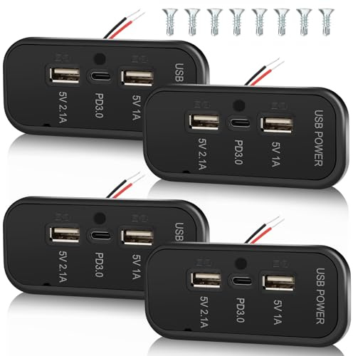 4PCS Gibbab 3 Ports 12V Prise USB pour VR 45,5W, Charge Rapide PD3.0 Type-C & Deux Ports A 3,1A Montage Mural, Adaptateur de Chargeur de Prise Auto pour VR Bateau Bus Quad Moto Camion