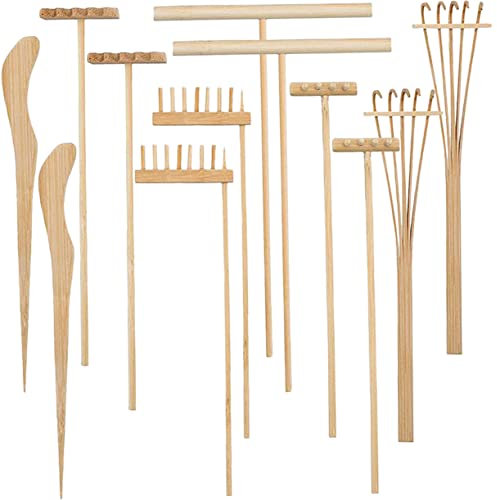 WHAMVOX 12stücke Mini-gartenrechen Aus Bambus Für DIY Sandtisch-Meditation Dekorative Mini-gartengeräte Für Innenhof-Design Und Kreative Geschenke