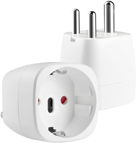Oblinple 2PCS Adaptador de Viaje India, Adaptador Enchufe UE a India, Plug Europa a India, Adapter Tipo D para Sri Lanka, Níger, Líbano, Nepal, Maldives (Blanco)