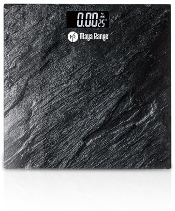 Maya Range Digital Bathroom Scales for Body Weight, Weighing Scale with Marble Finish Glass, High Precision Sensors Accurate Weight Machine, Works with 2AAA Battery, Auto Off, 180kg/28st/400lb, Black