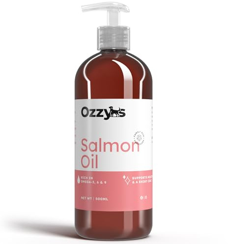 Ozzy’s Premium Salmon Oil for Dogs & Cats – Natural Omega 3 Fish Oil for Healthy Skin, Coat & Joints – Supports Heart, Brain & Immune System – 500ml Bottle with Easy-Pump Dispenser