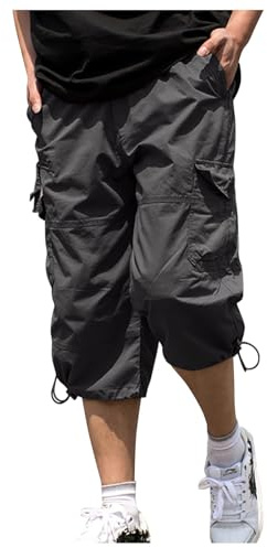 Generisch Herren Kurze Hosen Sommer, Cargo Shorts 3/4 Sommer Klassisch Geschnittene Cargoshorts Outdoor Bermuda Kurz Hose Atmungsaktiv Freizeitshorts Baumwolle Mit (4XL, Gray)