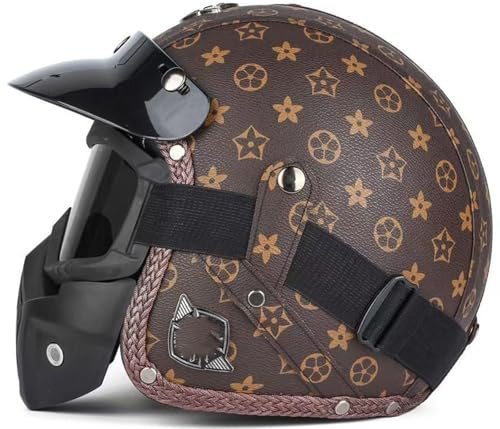 Mezzo Casco Jet Caschi Moto Retrò Casco Scodella Portatile, DOT/ECE Omologato Mezzo Elmetto Da Moto Retrò Con Pare-Soleil Per Uomo Donna Biker Cruiser Scooter Touring 9,M