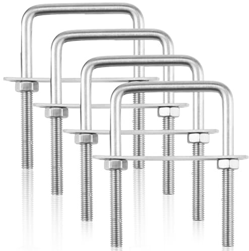 RobLuX 4 Piezas M8 Pernos en U 60 * 100 mm Pernos en U Cuadrados 304 Inoxidables Para Reparación Tuberías y Industriale