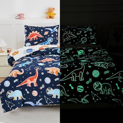 NTBED Dinosaur Kids Comforter Set Twin Size 5 Pieces Bed in A Bag for Boys Girls Glow in The Dark Space Planet Bedding Sets with Sheet
