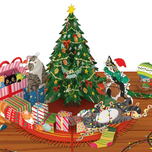 papercrush® Biglietto pop up con gatti simpatici - Biglietto di Natale 3D divertente con gatto per donne (moglie, fidanzata, ragazza), Biglietto speciale di auguri natalizio per degli amanti dei gatti