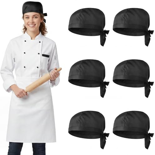 Gykutix 6 stycken justerbart köksredskap, svart kock, bandana kock unisex i polycotton för restauranger, kök, bagerier, kaféer