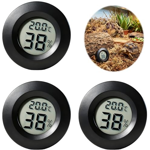 3PCS Digital Thermometer and Hygrometer for Reptile Tanks, Vivarium and Tortoise Enclosures, Accurate Humidity and Temperature Monitor, Compact Reptile Thermometer and Hygrometer Set