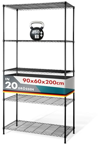 casa pura Metallregal Rocky anthrazit - dekoratives & Robustes Lagerregal, Steckregal für Bad, Küche, Büro, Lager, Keller (5 Böden - 90(B) x60(T) x200(H) cm)
