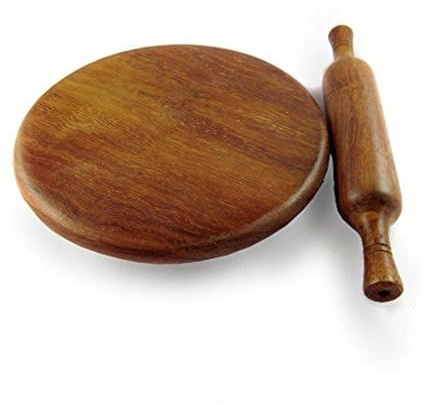whoperindia Wooden Chakla Belan Set for Roti Making | Round Wooden Rolling Board with Rolling Pin | Chapati, Paratha & Puri Making Kitchen Tool | 9 Inch