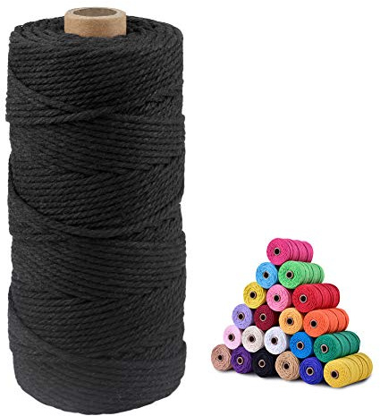 jijAcraft 3MM Macrame Cord, 100M Black Cotton String Twine for Crafts, Graden String Cotton Rope for DIY Crafts Wall Hanging Plant Hanger Knitting Bundling Wrapping