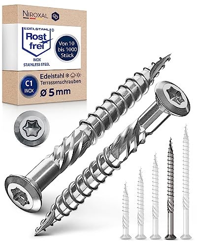 Tornillo de terraza de acero inoxidable Muesca de corte TORX, cabeza redondeada y sin nervaduras C1 5-mm de espesor 70-mm de longitud 25 unidades 46-mm de rosca parcial Tornillo 5x70