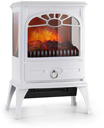 Klarstein Leoben - Elektrischer Kamin Elektrokamin, 900/1800 W, bis zu 36 m², PanoramaView, stufenloser Thermostat-Regler, LED-Flammenillusion unabhängig vom Heizen, Überhitzungsschutz, weiß