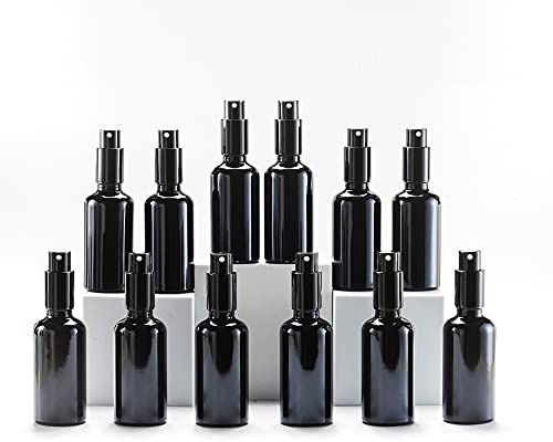 Yizhao 50ml Black Glass Spray Bottle for Essential Oils, Small Empty Fine Mist Spray Bottle, for Cleaning, Aromatherapy, Cosmetic Sprays, Hair –12 Pcs