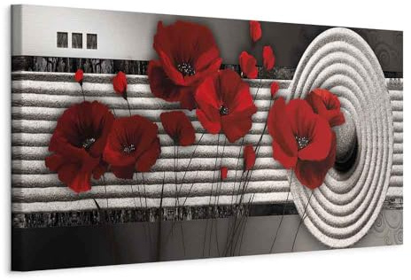 B&D XXL - Tableau décoratif nature 135x45 cm - Impression sur toile colorée - Décoration murale pour salon et chambre - Nature plantes fleurs coquelicots zen orient sable abstraction b-A-0795-b-a