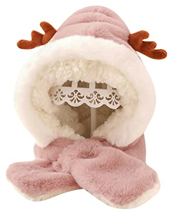 Kinder Schalmütze Mädchen Jungen, Plüschmütze mit Rentier Schlupfmütze Mädchen Wintermütze Plüsch Schlupfmütze Warm Mütze Beanie Mütze Babymütze Earflap Mütze für Kinder Baby 0-6 Jahre