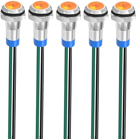 Gebildet 5pcs 8mm 3V-4.5V-5V-6V-7.5V-9VDC Energy Saving LED Metal Indicator Light Waterproof Signal Lamp with Wire(Orange)