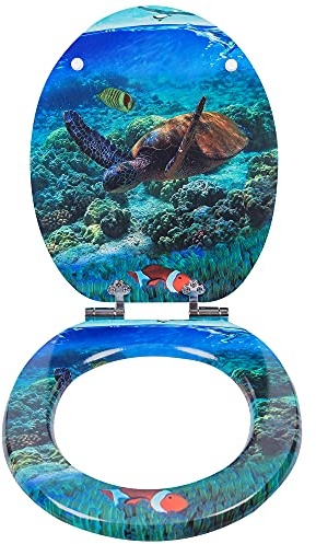 SINOBATH WC Sitz mit Absenkautomatik, viele schöne WC Sitze zur Auswahl, hochwertige und stabile Qualität aus Holz（Meeresorganismen)