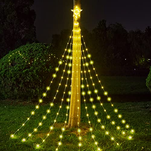 LED Guirlande Lumineuse Sapin de Noel avec Étoile, 9x2m USB Lumière de Décoration d'Arbre de Noël, 8 Modes d'Éclairage Guirlande Lumineuse avec Télécommande pour Intérieures Extérieures (Warm White)