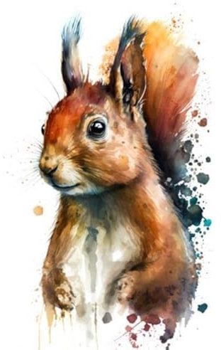Acryl-Bild 60 x 90 cm: Illustrationseichhörnchen im Aquarell. Tier auf weißem Hintergrund. Generative KI (199820098)
