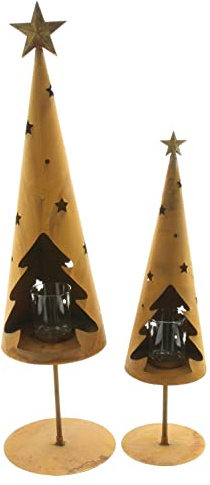 FRANK FLECHTWAREN Windlicht Tanne, 2er Set, Metall, Echtrostfinish | Maße: Ø 12 x 45 cm, Ø 16 x 60 cm, Glaseinsatz Ø 5 x 6 cm, ohne Kerzen, stilvolles Design, vielseitig einsetzbar