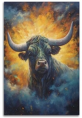 WARL Sternzeichen Ölgemälde Stil Poster Stier Dekorative Malerei Leinwand Kunst Bild 60 x 90 cm