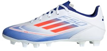 adidas Unisex Adulto F50 Club Football Boots Flexible Ground, Cloud White/Solar Red/Lucid Blue, 46 2/3 EU