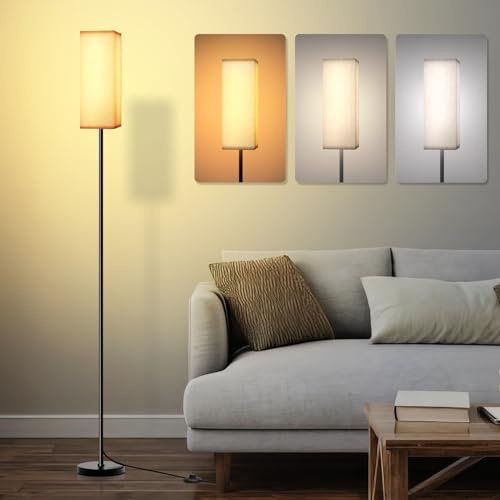 Homuserr Floor Lamp, Floor Lamp for Living Room 3 Color Temperatures, Foot Switch Control 9W LED Modern Standing Lamp with Lampshade, Floor Reading Lamp for Bedroom Living Room Office Decor