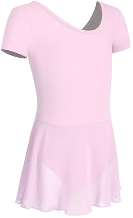 HIPPOSEUS Ragazza Vestito da Balletto Manica Corta/Lunga Tutu Body da Danza Leotard con Tulle Gonna