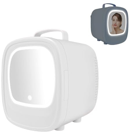 Mini Réfrigérateur pour Cosmétique avec Miroir LED, 6 L Portable Frigo Skincare 2 en 1 pour Chambre À Coucher, Cosmétiques, Lait Maternel, Bureau Et Voyages (Color : White)