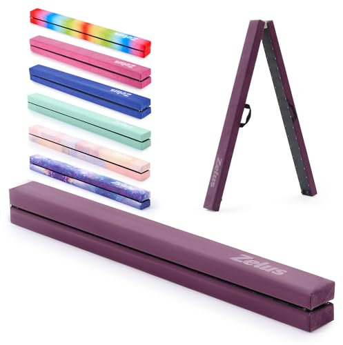 ZELUS 270 CM / 9 pies Barra de Equilibrio Gimnasia Plegable Barra Gimnasia Artistica Viga de Equilibrio Base Antideslizante Asas de Transporte para Niños, Principiantes y Profesionales (Violeta)